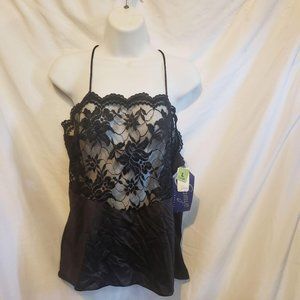 Vintage Samye Lingerie Camisole Top Black Nylon L